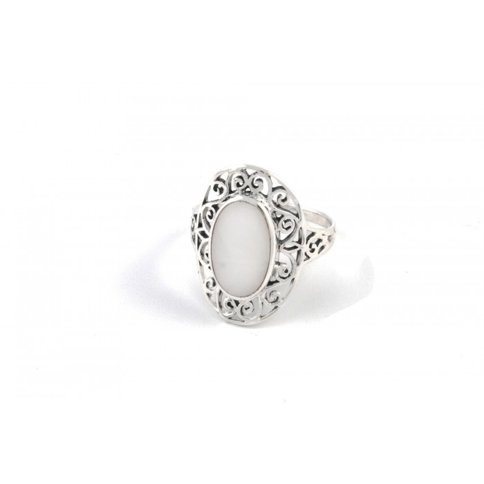 Bague argent pierre nacre résine époxy