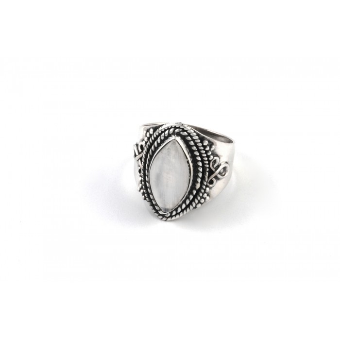 Bague En Argent Avec Vraie Pierre De Lune 28x20 Mm - Taille 54/55 - Neuf Sans Emballage