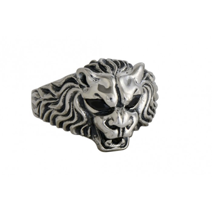 Bague argent pierre/lion black CZ