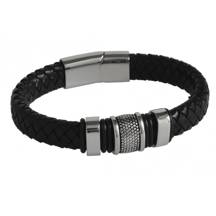 Steel top leather bracelet/magnetic/12MM