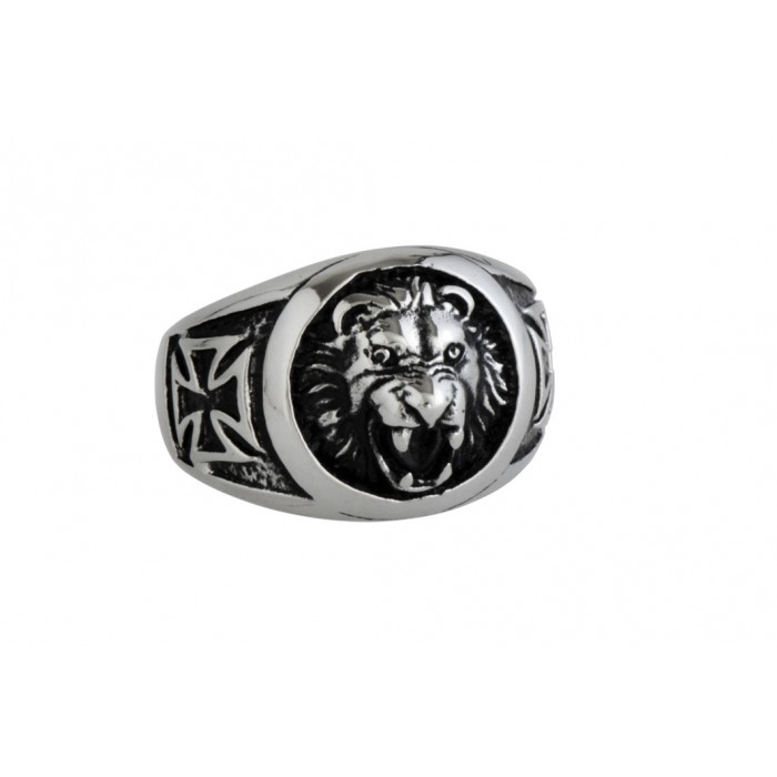 Steel ring/chevalière lion