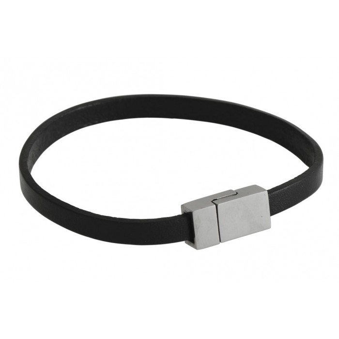 Steel leather bracelet/5mm/magnetic/brossé ou brillant