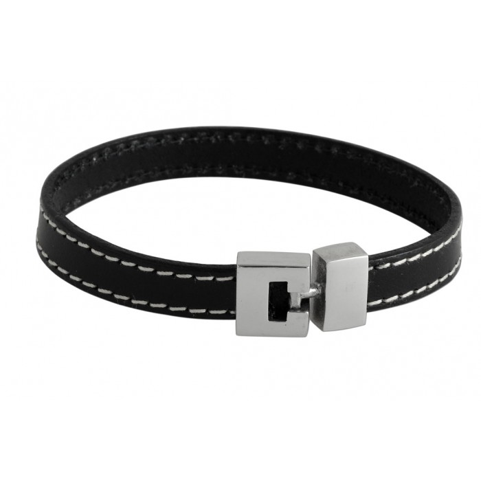 Steel top leather bracelet/10mm