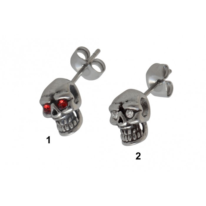 Steel earring/CZ tête de mort/résine époxy