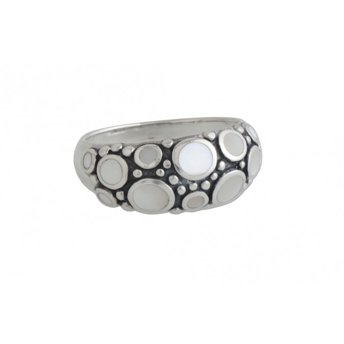 Bague argent pierre/nacre+résine époxy