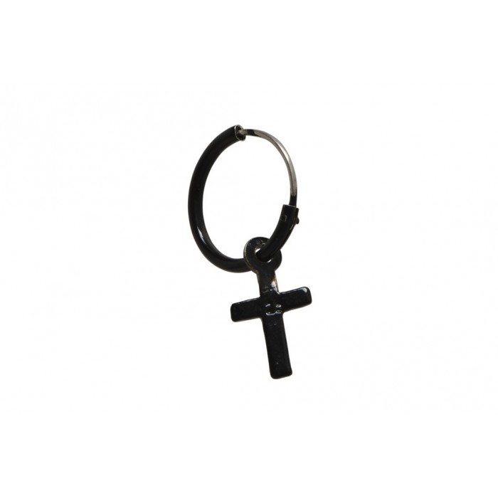 Boucle d'oreille argent/créole croix noir