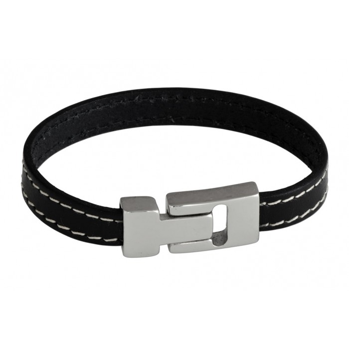 Steel top leather bracelet/10mm