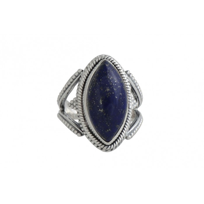 Bague Argent 925 Avec Lapis Lazuli Et Tourmaline - Taille 57, Occasion