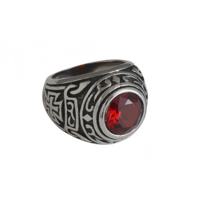 Steel ring/Red CZ/résine époxy