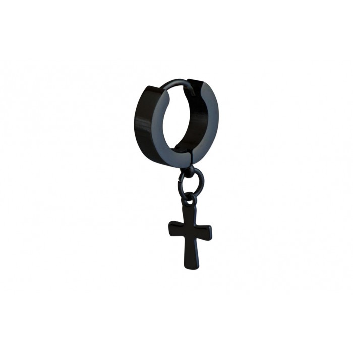 Steel ip black cross earring