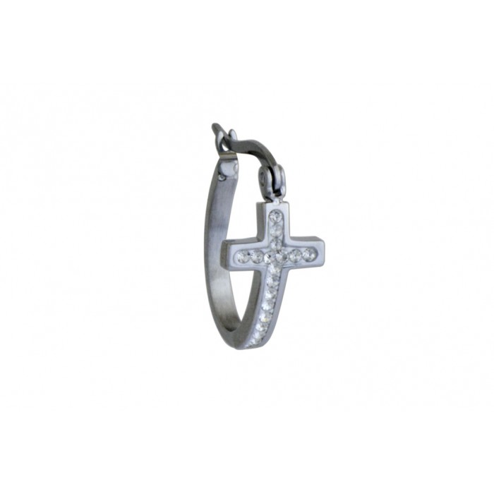 Steel earring/croix empierrée/résine époxy/20x16mm
