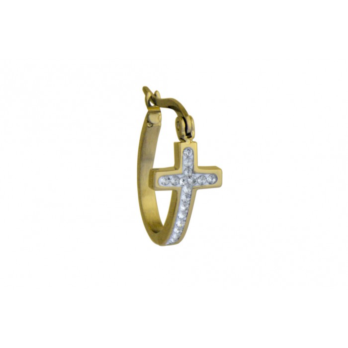 Steel earring/ip gold/croix empierrée/résine époxy/20x16m