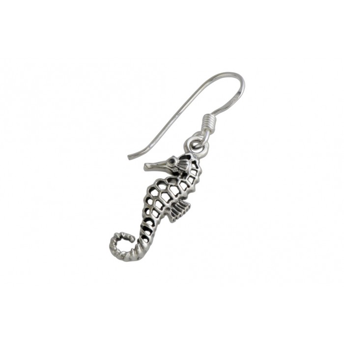 Boucle d'oreille argent pendante hippocampe
