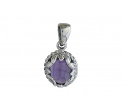 Pendentif argent pierre feuille ovale
