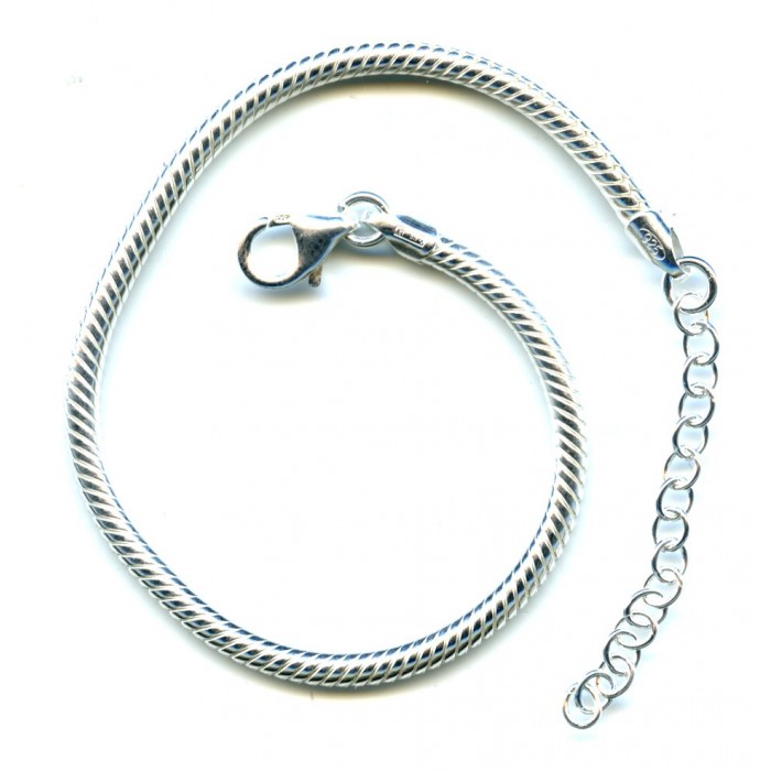 Bracelet argent/gros serpent rond 3 mm