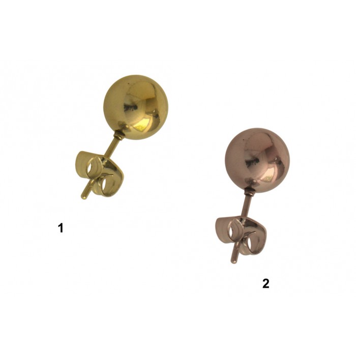 Steel gold and rose gold pvd ball earring/8MM