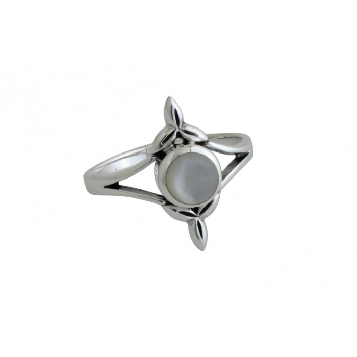 Bague En Argent Et Nacre - Poids 6,24 G - Pierre Verte - Occasion