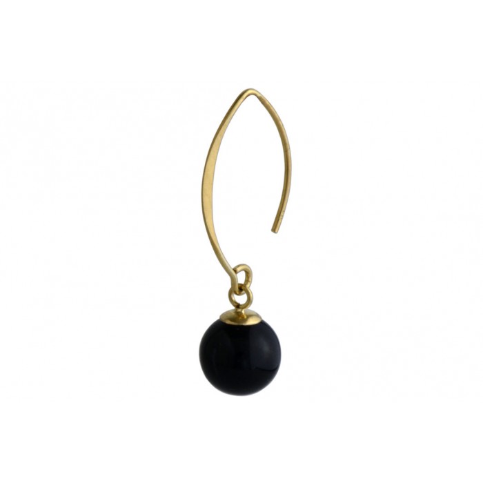 Boucle D'oreille Unique Argent Massif 925 Et Onyx Noir - Fait Main, Pendante, Neuf Sans Emballage