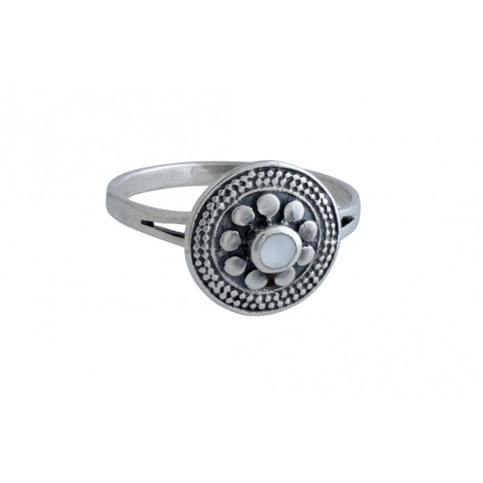 Bague Argent Sterling Fleur Avec Pierre Verte - Bijou Occasion Vintage - État D'usage