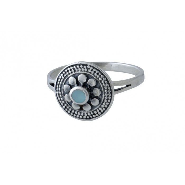 Bague argent pierre/turquoise fleur ethnique