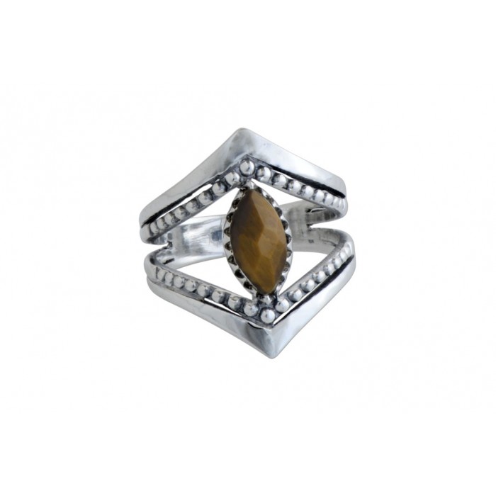 Bague argent pierre oeil de tigre facettée