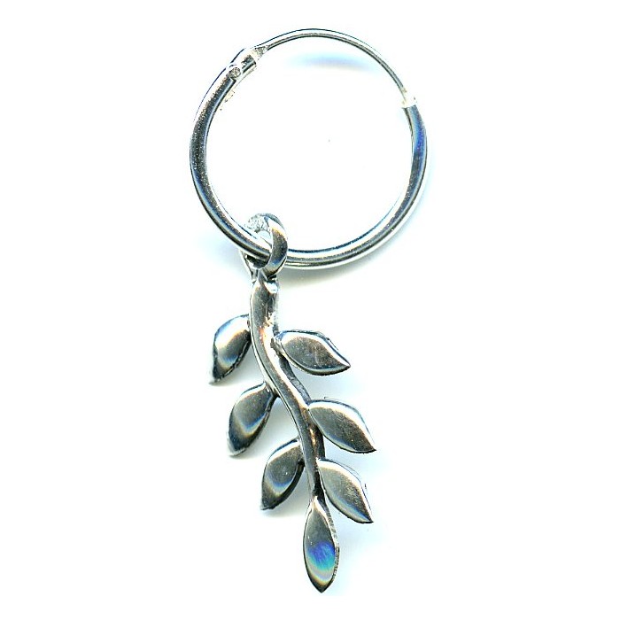 Boucle d'oreille argent créole + feuille