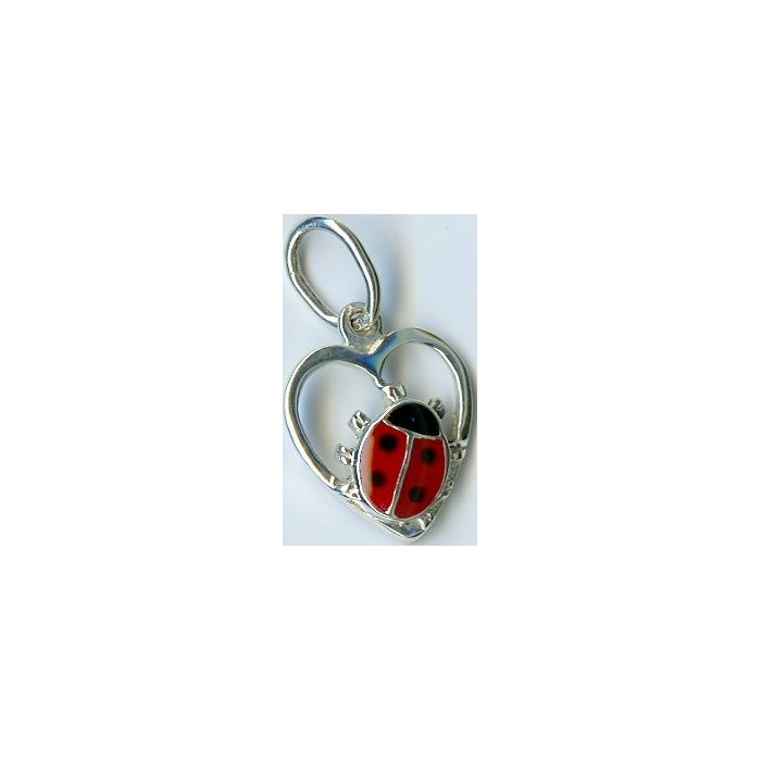 Pendentif argent pierre coeur/coccinelle