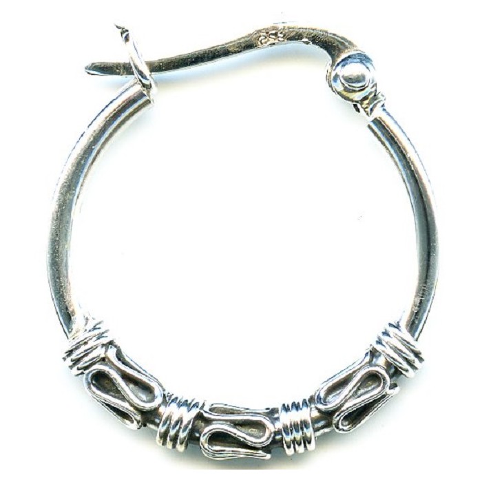 Boucle d'oreille argent/créole gravée cliquet