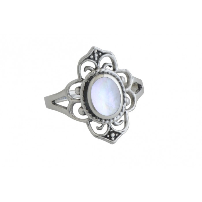 Bague En Argent Plaqué Avec Pierre En Résine Et éclats D’opale - Occasion
