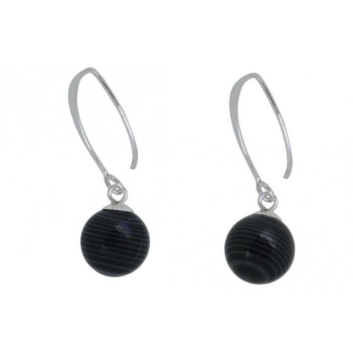 Boucle d'oreille argent pierre/pendante black line agate