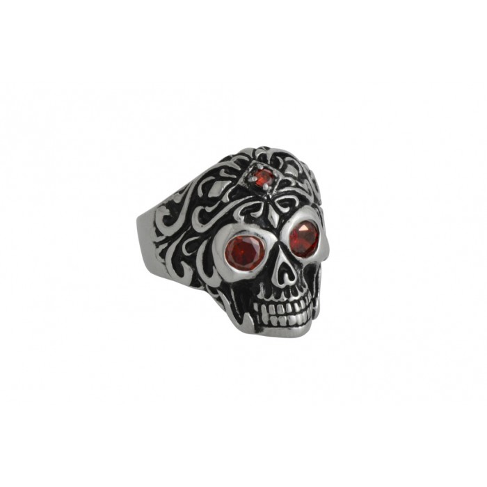 Steel ring/red CZ+résine époxy