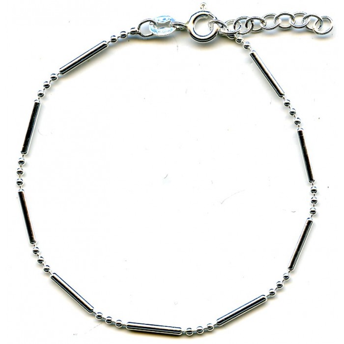 Bracelet argent/tube+bille diamantée 3+1