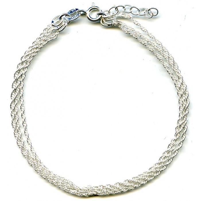 Bracelet argent/corde souple 3 rangs