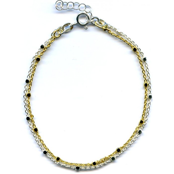 Bracelet argent bille diamantée argent/gold 2rangs