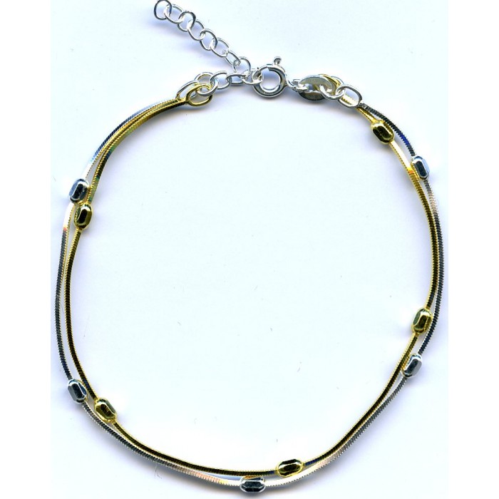 Bracelet argent olive diamantée 2 ranges ar+gold