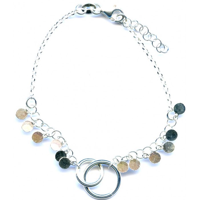 Bracelet argent double rond/pastille pampille