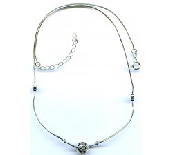 Chaîne argent serpent rond/olive + bille filigrane