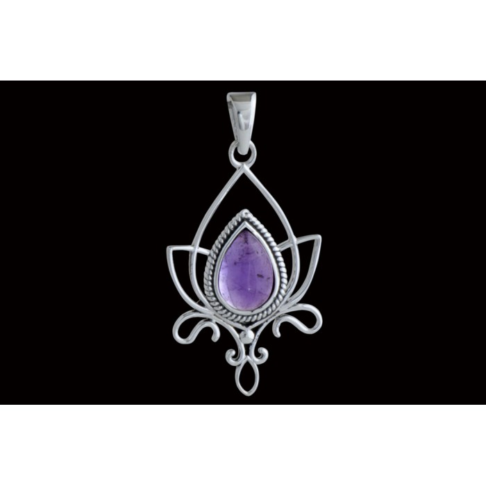 Pendentif argent pierre/fleur de lotus