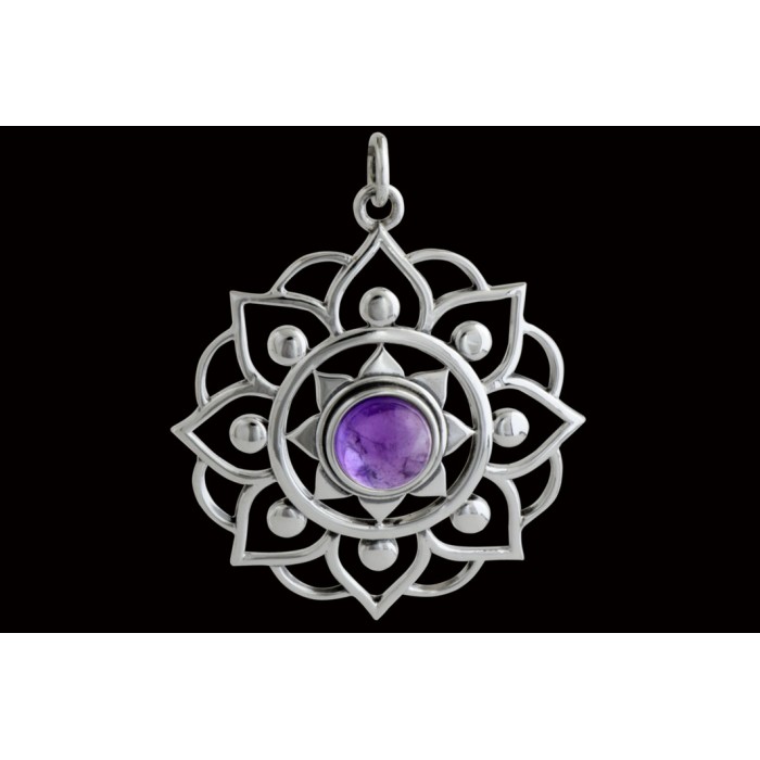 Pendentif argent pierre/grosse fleur de lotus
