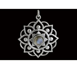 Pendentif argent pierre/grosse fleur de lotus
