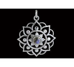 Pendentif argent pierre/grosse fleur de lotus