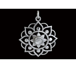 Pendentif argent pierre/grosse fleur de lotus