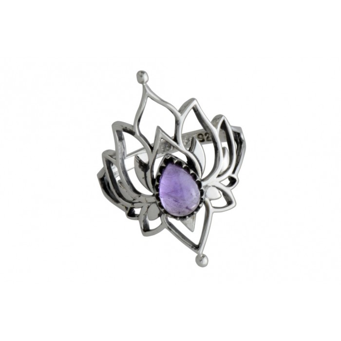 Bague argent pierre améthyste/fleur de lotus
