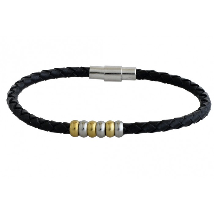 Ip gold,steel,top leather bracelet/4mm/6mm