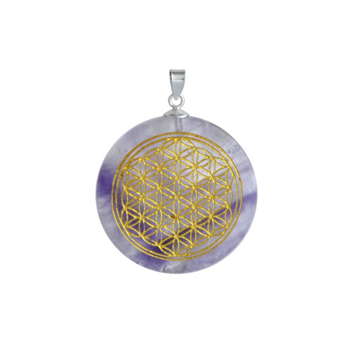 Pendentif argent pierre/fleur de vie