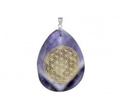Pendentif argent/fleur de vie /ovale