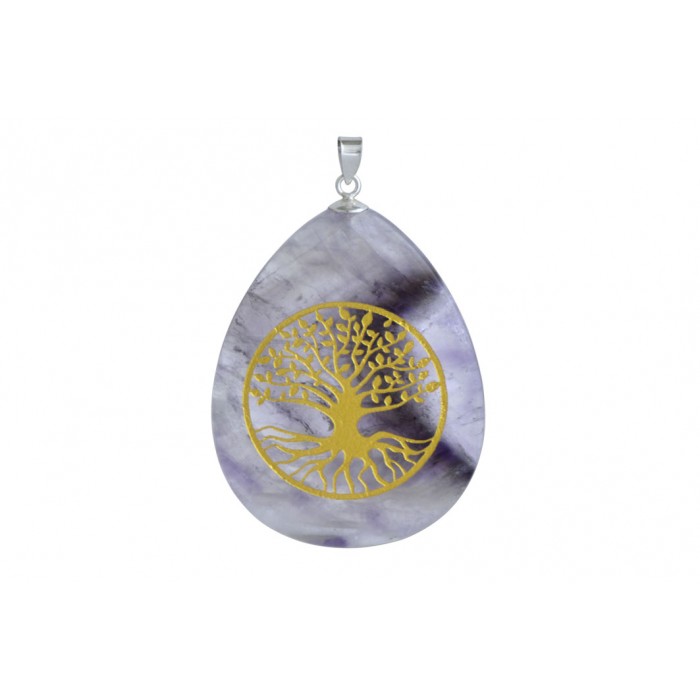 Pendentif argent pierre/arbre de vie/ovale