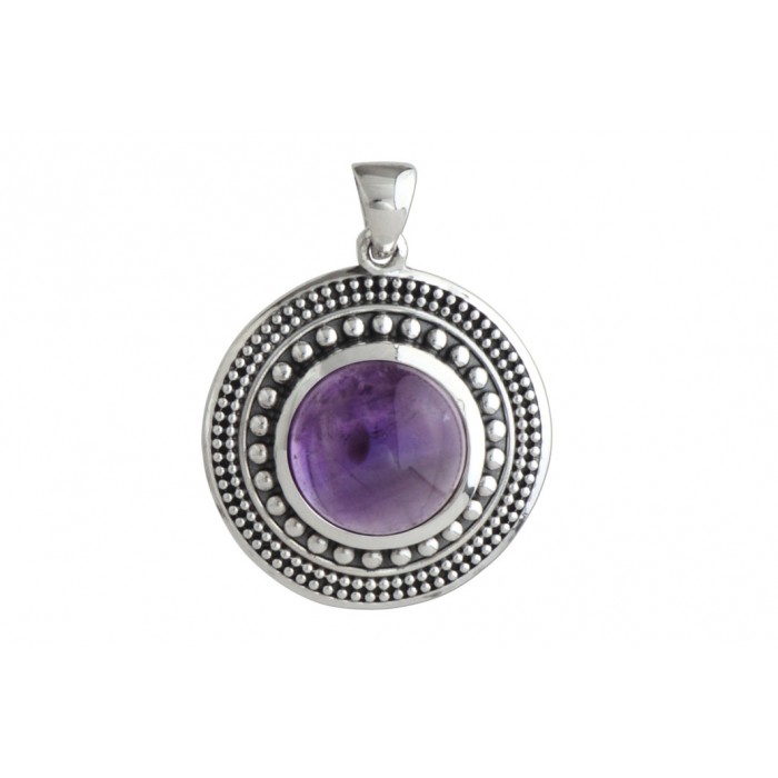 Pendentif argent pierre/rond ethnique/20mm