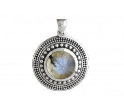 Pendentif argent pierre/rond ethnique/20mm