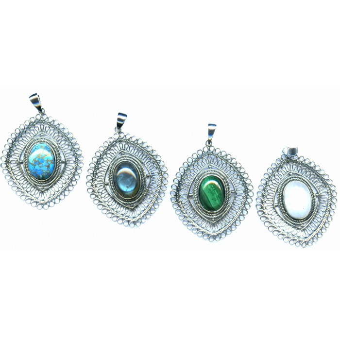 Pendentif argent pierre/ethnique filigrane